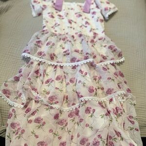 Ivy City Co Floral Pink and White Kids Formal Dress
